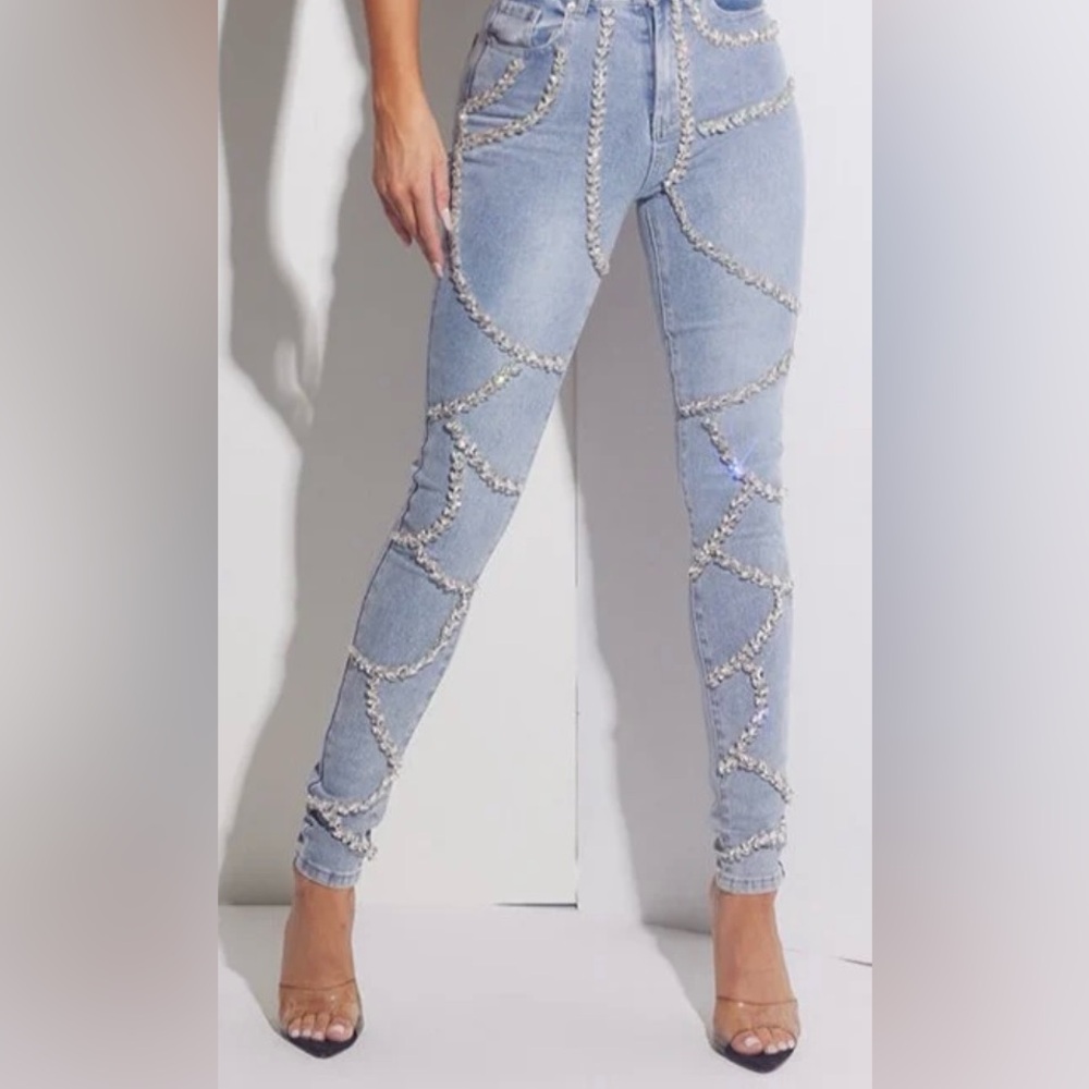 Rhinestone Pattern Skinny Jeans